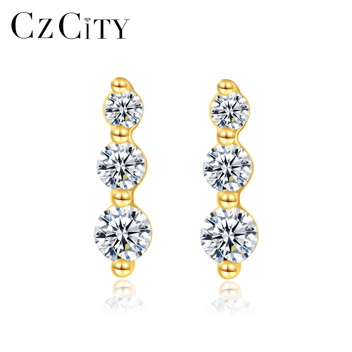 

CZCITY Fashion Round Statement CZ Stud Earrings for Women Fine Jewelry 925 Sterling Silver Pendientes Femme Bijoux Wedding Gifts