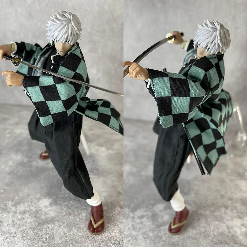 

3PC/Set 1/12 Scale Man Solider Suits Plaid Trench Robe Japanese Ninja Warrior Jumpsuits with Belt for 6" Male Action Figure