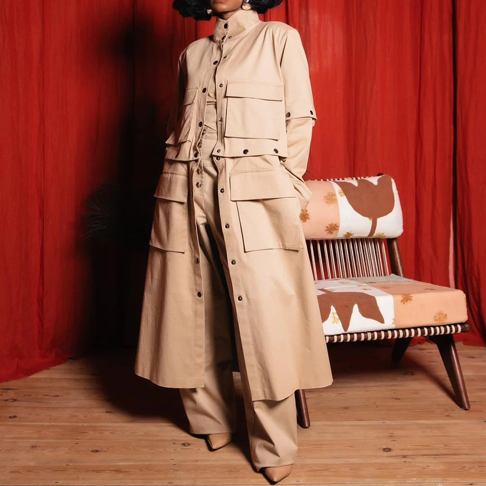 Женский Свободный плащ TWOTWINSTYLE однотонный составного кроя на пуговицах с