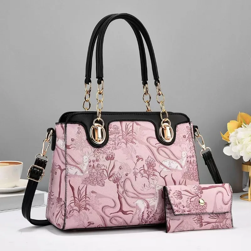 

Handbags for Women 2024 Designer Luxury PU High Quality Floral Chain Shoulder Crossbody Bag 2 Piece Set Top Grade Composite Bags