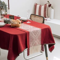 hand woven table runner red tassel rectangular cotton and linen table runner kitchen tabletop fashion and comfortable decoration
