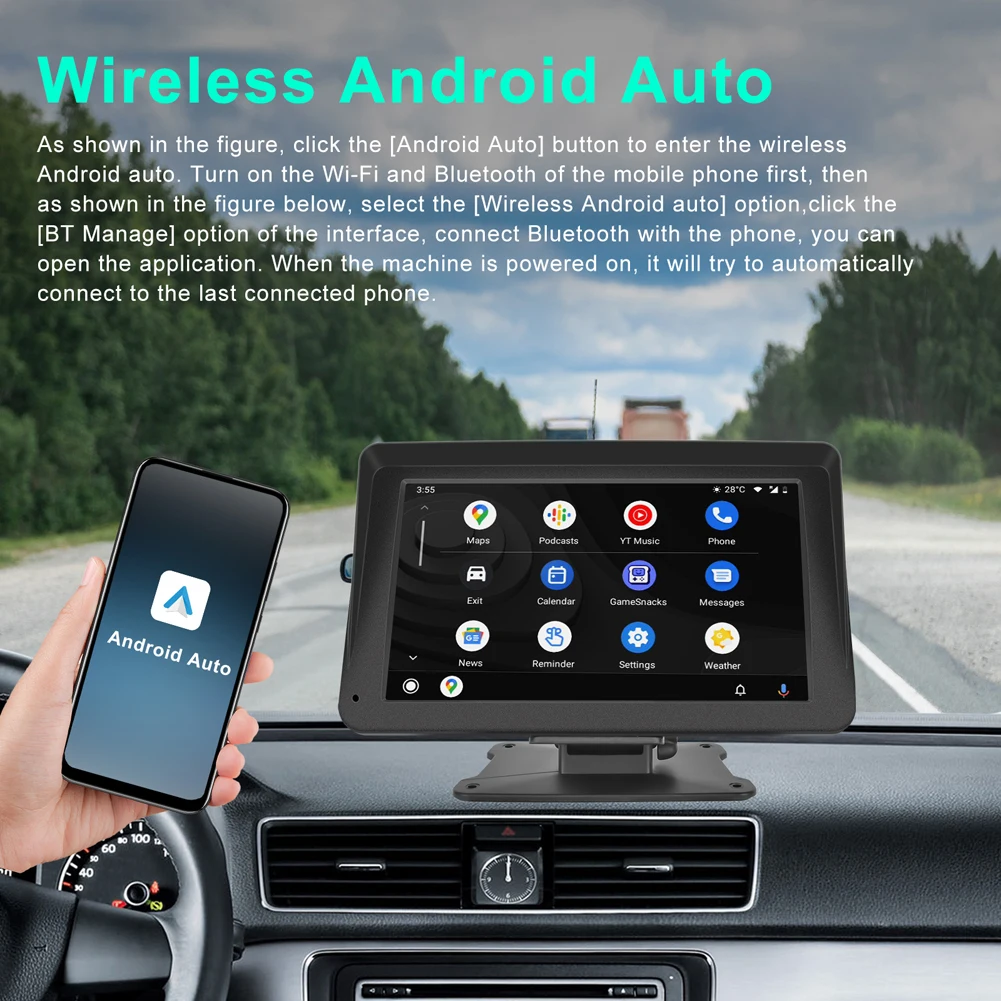 

7 Inch Car Radio Touch Screen Wireless Carplay Android Auto FM Radio Bluetooth-compatible MP5 Player Bulit-in Speaker Mirrorlink