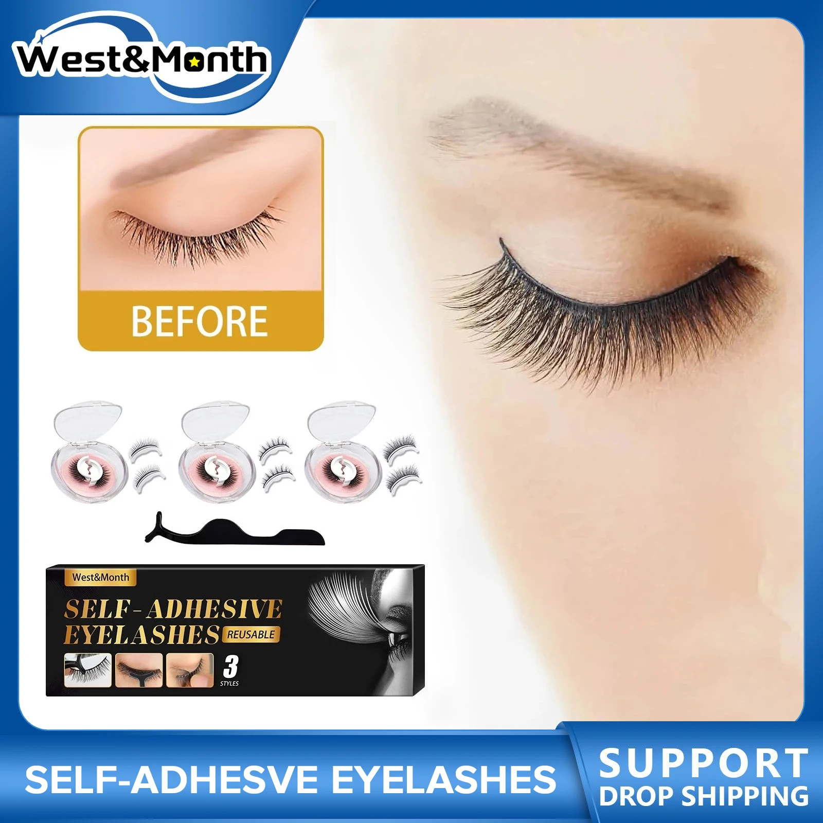 

Reusable Self-adhesive False Eyelashes Thick and Slender Natural Glue-free Self-adhesive Strip Fast Eyelashes Makeup Tool Lashes