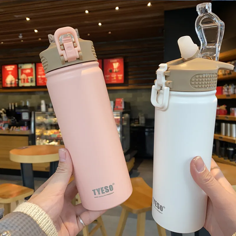 

530ML/750ML Thermos Mug Insulation Straight Glass Thermal Water Bottle with Stainless Steel Lid,