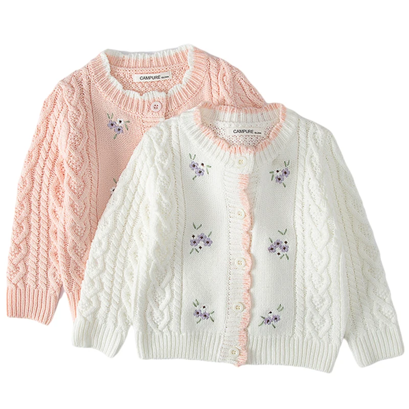 

Kids Girls Sweater Full Sleeve Single-breated Top Outwear Embroider Autumn Toddler Children Knitting Clothes Flocking Sweater