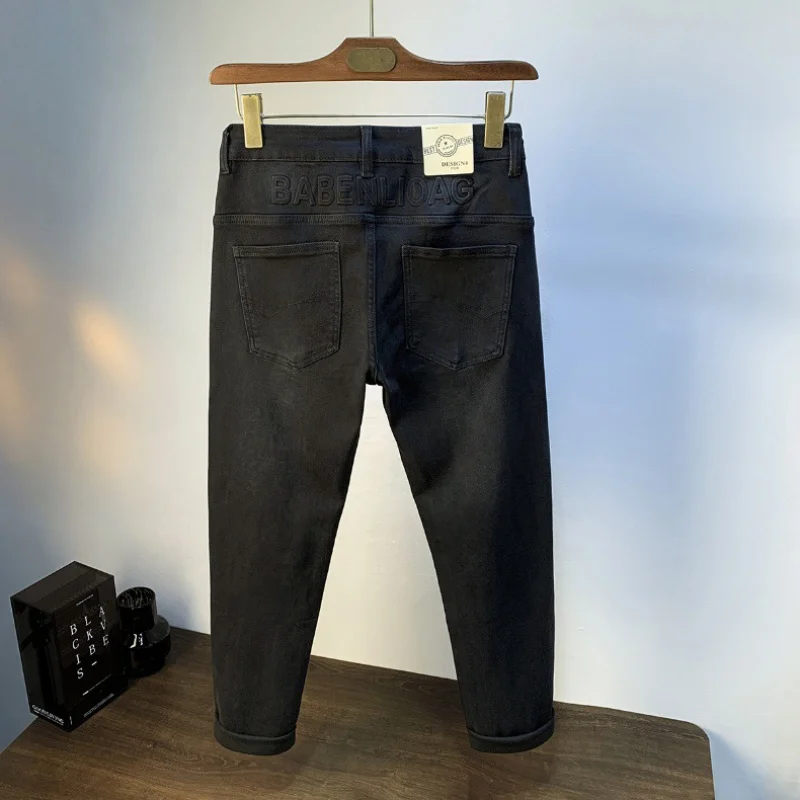 Высококачественные черные джинсы Мужская простая повседневная модная