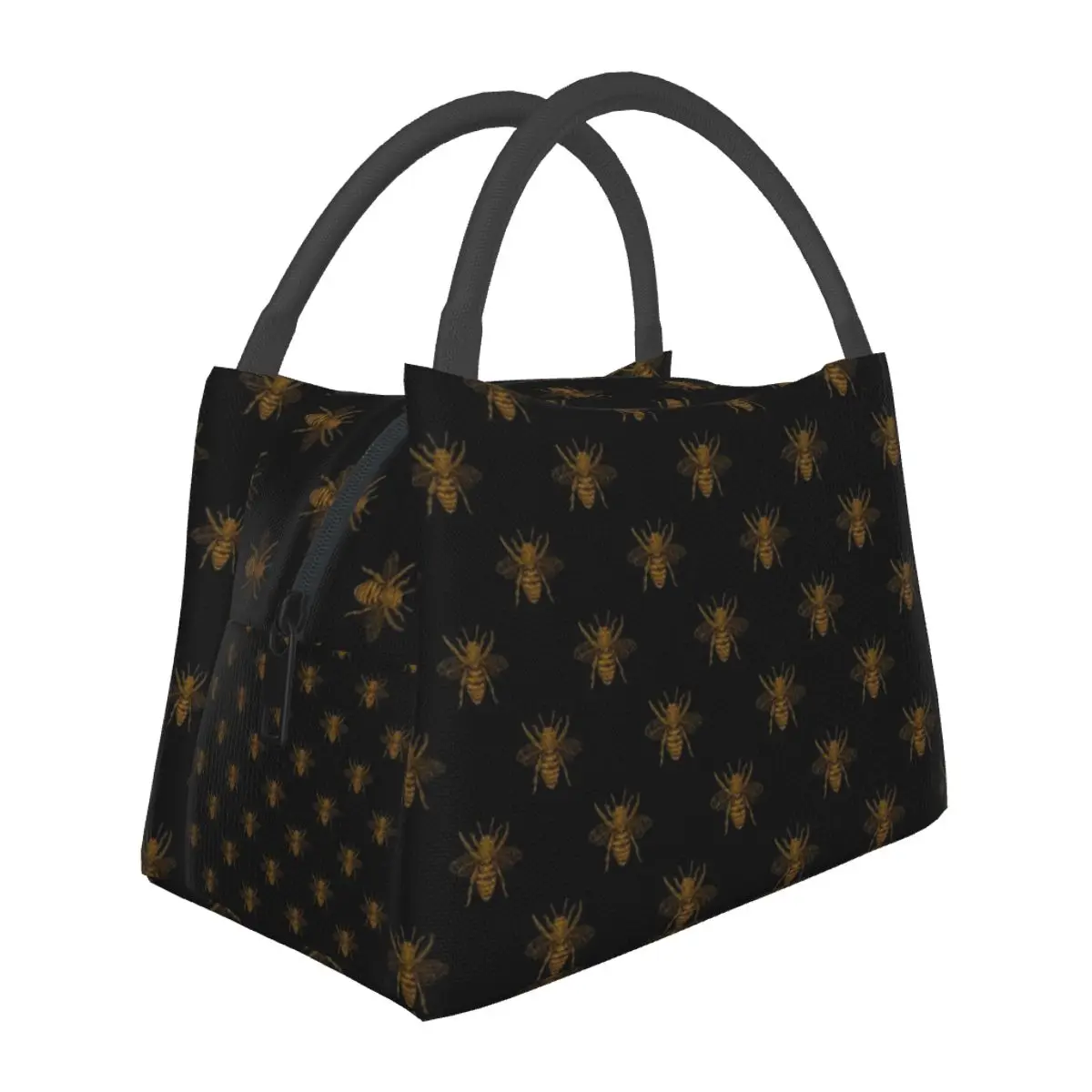 

Gold Metallic Bees Lunch Bag Animal Honeybee Print Retro Lunch Box Office Tote Food Bags For Women Waterproof Custom Cooler Bag