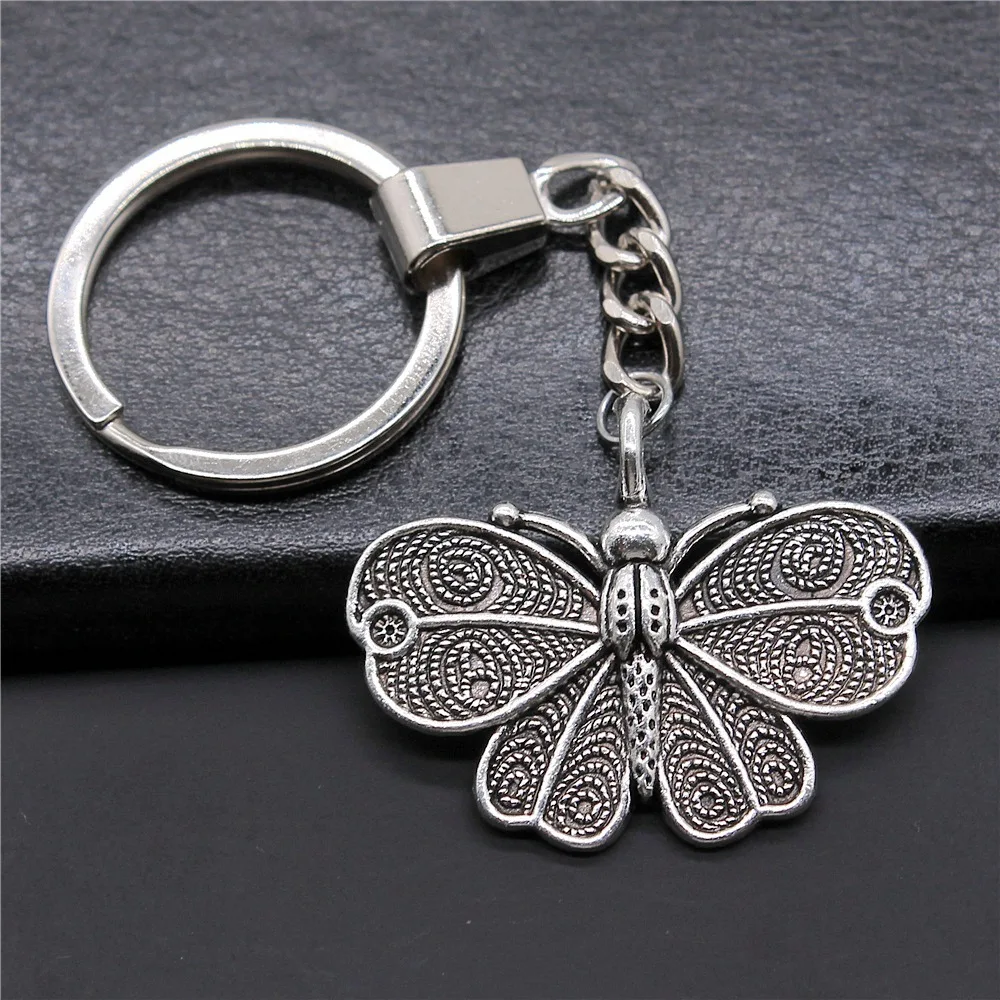 Винтажные подвески-бабочки в античном стиле серебряного цвета 41x31 мм, брелок, сувенирный подарок, держатель для ключей, мужские ювелирные изделия