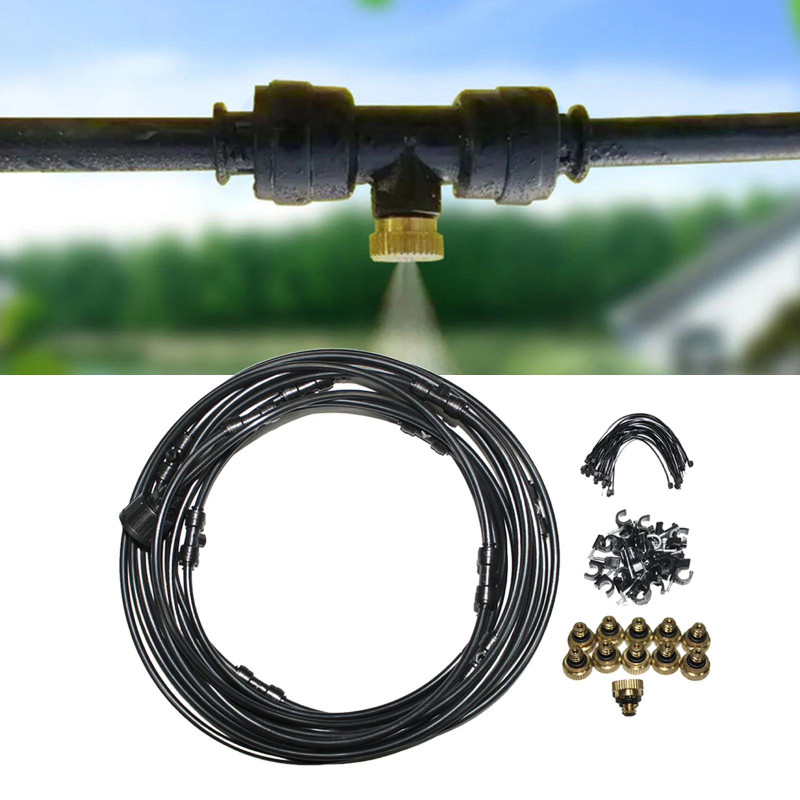 

Outdoor Patio Water Mister Mist Nozzles Misting Cooling System 59FT Hose