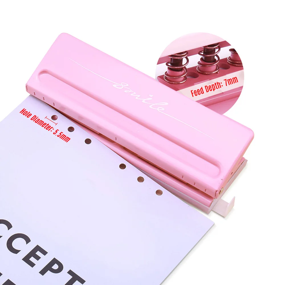 Candy color Adjustable 6-Hole Desktop Punch Puncher Dairy Planner Organizer 6 holes Ring Binder large Capacity office supplies