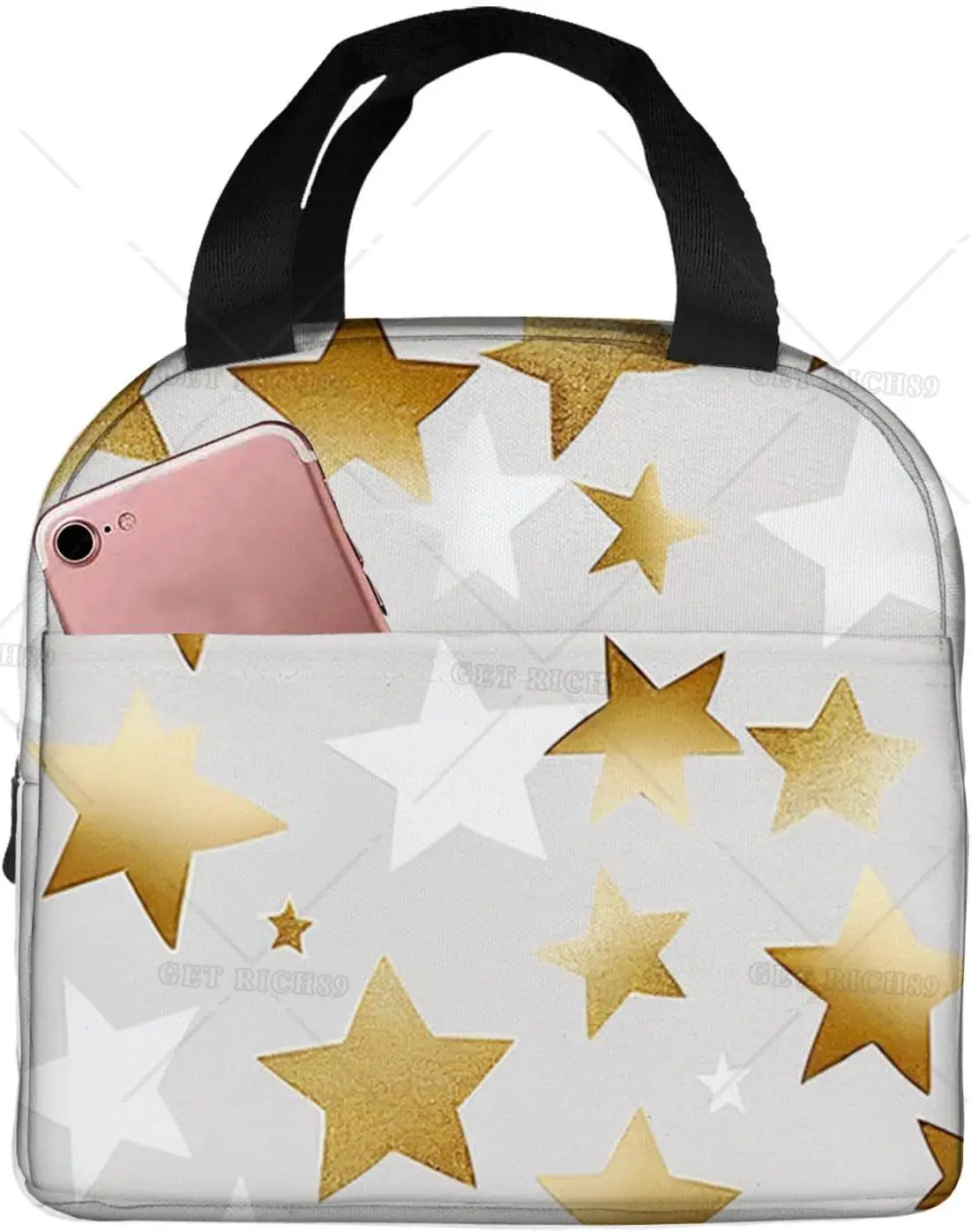 

Изолированный Ланч-бокс со сверкающими золотыми звездами, многоразовая Герметичная сумка-тоут для ланча для женщин и мужчин, для работы, офиса, пикника, путешествий