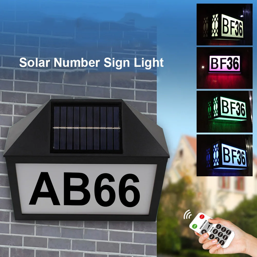 

IP55 Waterproof Solar Powered Wall Lamp House Number Sign RGB Color Changing &Remote Controller for Garden,Gate