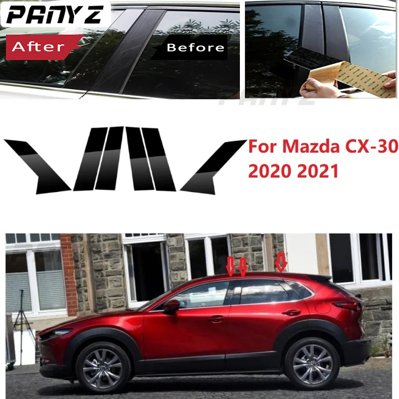 

6 шт. полированные стойки для Mazda CX-30 2020 2021, накладка на окно автомобиля, наклейка на колонку BC, хромированный стиль