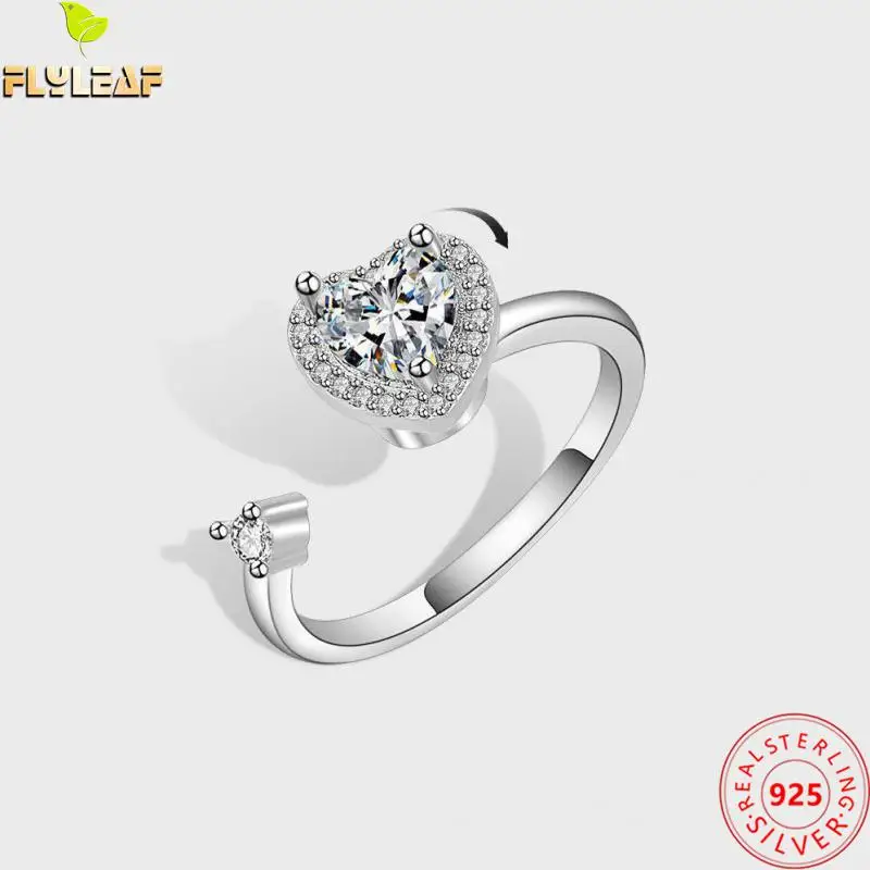 

Real 925 Sterling Silver Zircon Heart Open Spiral Ring For Women Platinum Plating Luxury Compression Design Jewelry 2022 New