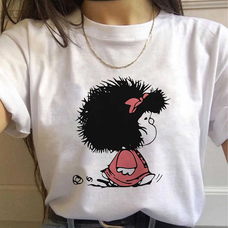 

Mafalda Cartoon Cute Print T-shirt Women Harajuku Aesthetic Kpop Short Sleeve Tshirt Fashion Streetwear White Top Female T Shirt