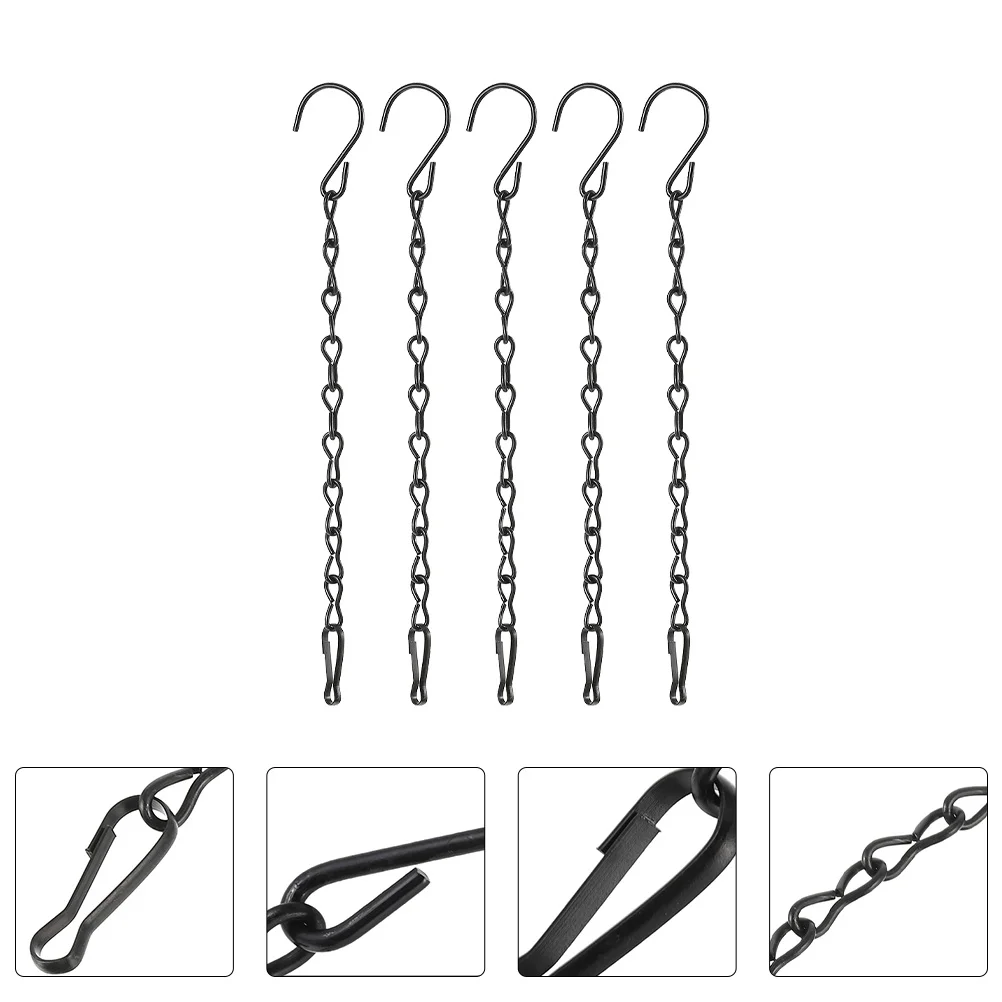 

5 Pcs Flower Basket Bird Cage Fence Decorationss Lantern Iron Hook Ornament Hanging Garden Chains
