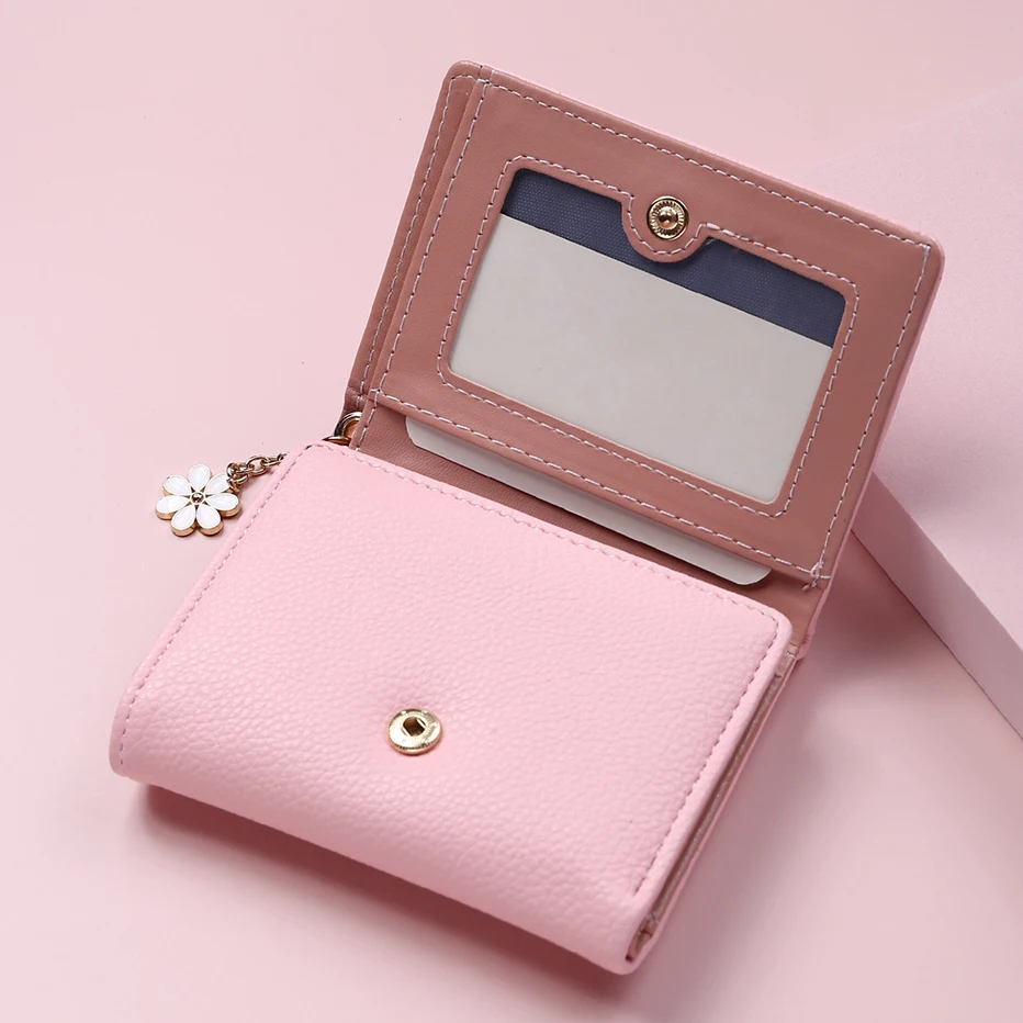 New Cute Flower Tassel Women Wallet Solid Color Large Capacity Short Girls Female Soft Small Coin Purse Card Holder Money Bag