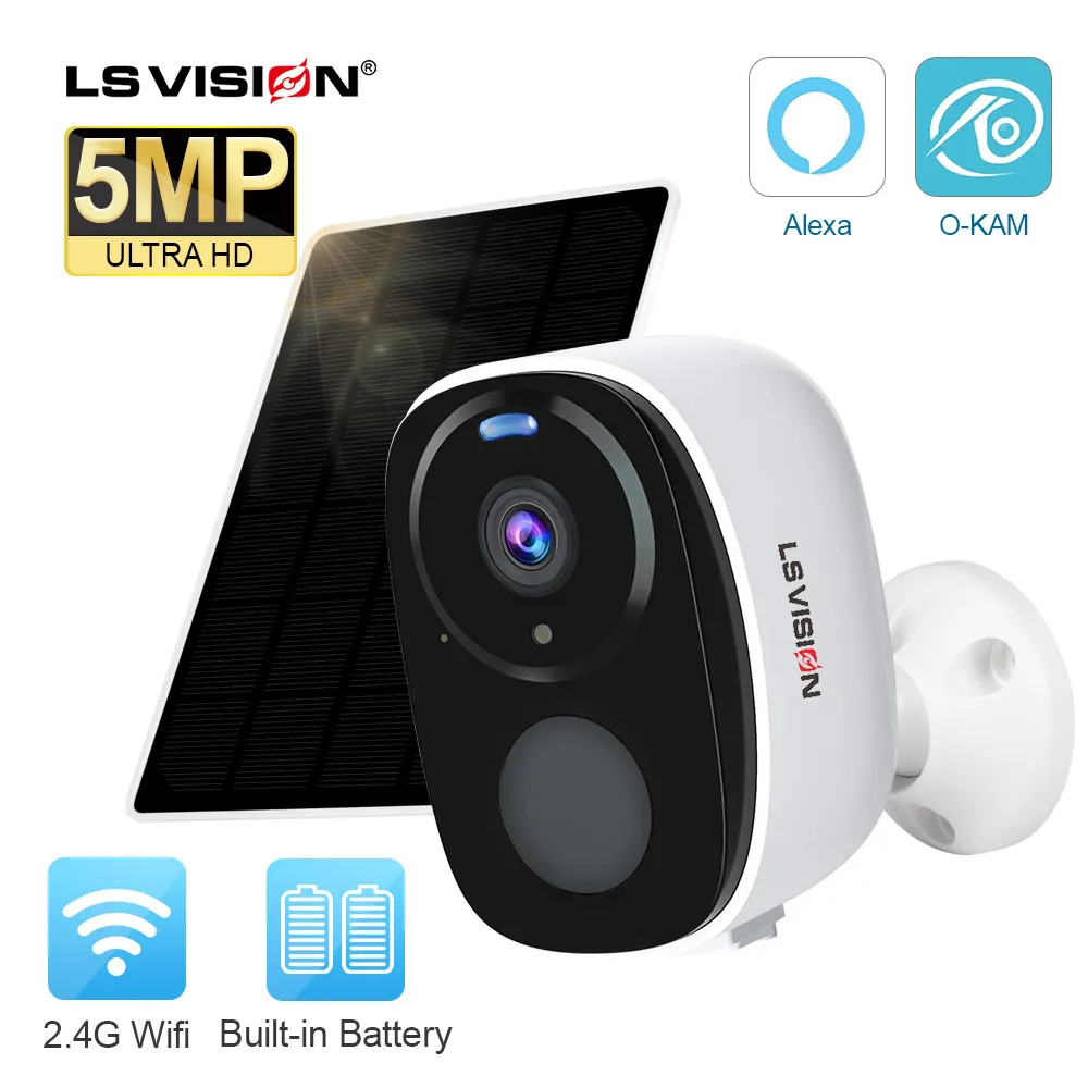 LS VISION 5MP Wireless Security Wifi Camera Outdoor Solar Battery Camera PIR Spotlight Security Solar Camera Security Protection