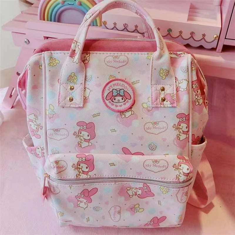 

New Pattern Sanrio My Melod High Capacity Backpack Pink PU Waterproof Kawaii Fashion Versatile Knapsack