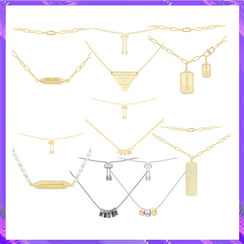

Yumm 925 Sterling Silver Golden Triangle Pearl Hanging Tag Collar Chain Women's Simple Luxury Fashion Jewelry Moss Code Necklace