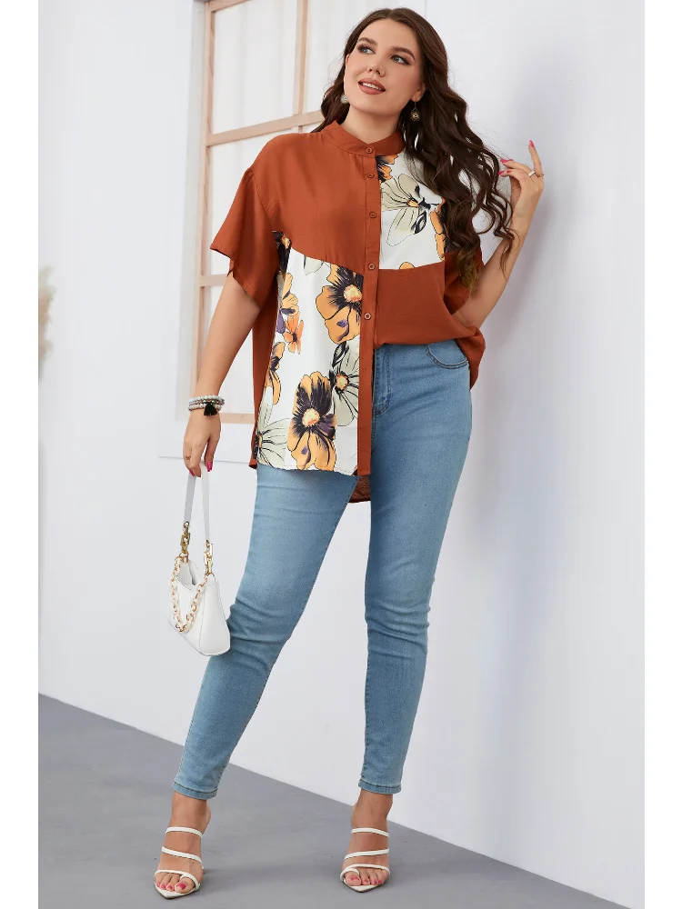 Women's Slim Loose Printed Short Sleeve Top Large Women's New Product plus size feminino