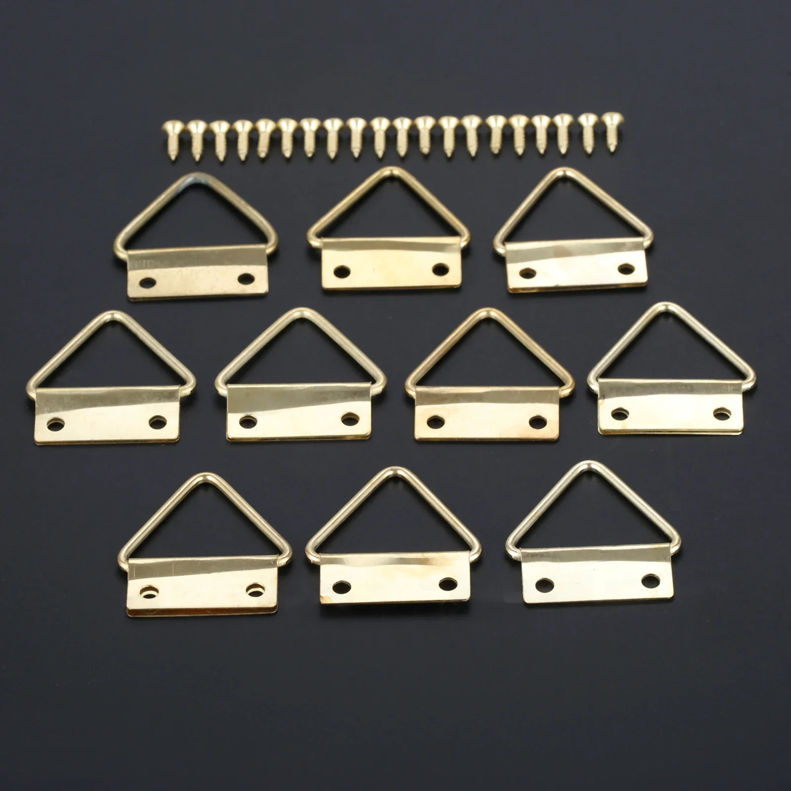 

10/20 шт. золотистый цинковый сплав, треугольный D-образный подвесной рисунок, зеркальные рамки, крючки, вешалка и винты 16*17 мм/24*25 мм