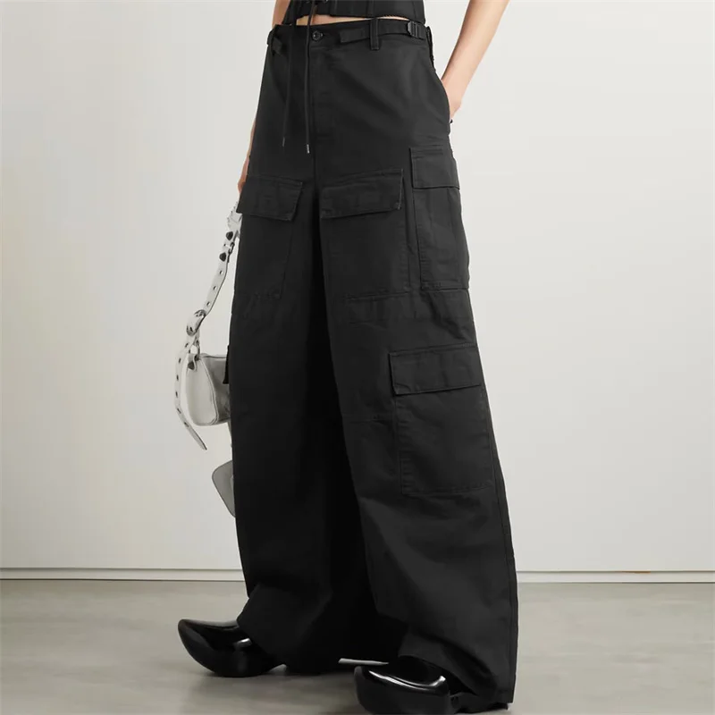 

Women's Pants 2023 Summer New Korean Fashion High Waist Wide Leg Pants Multi Pocket Decorative Cotton Cargo pants Trousers traf