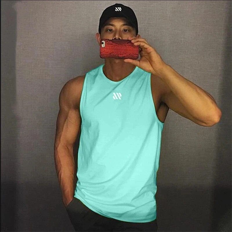 

2021 Mens fitness gyms Tank top men Fitness sleeveless shirt Male mesh breathable Sports vest Undershirt Gyms Running vest men