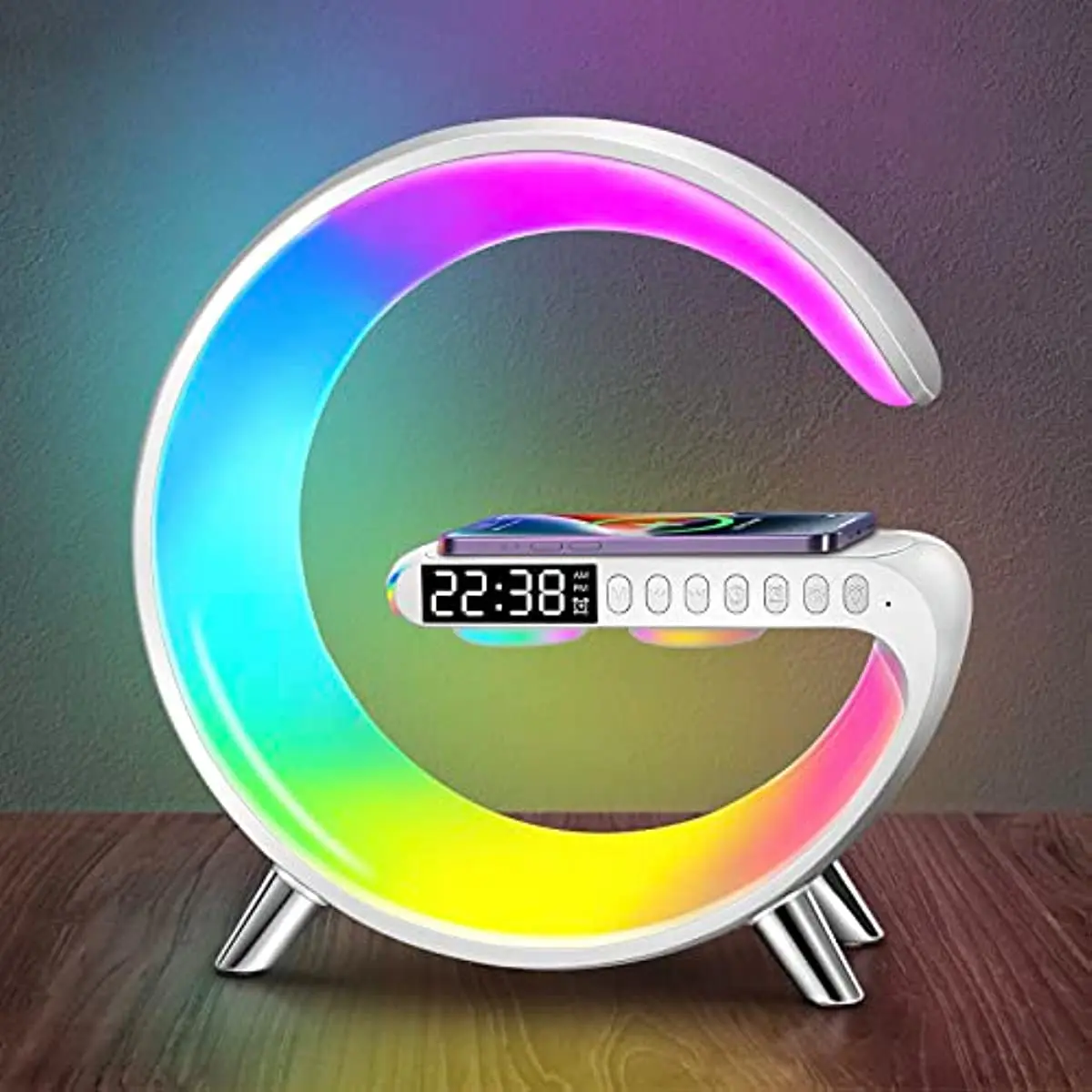 

Multifunctional Wireless Charger Alarm Clock Speaker APP Control RGB Night Light Charging Station for Iphone 11 12 13 14 Samsung