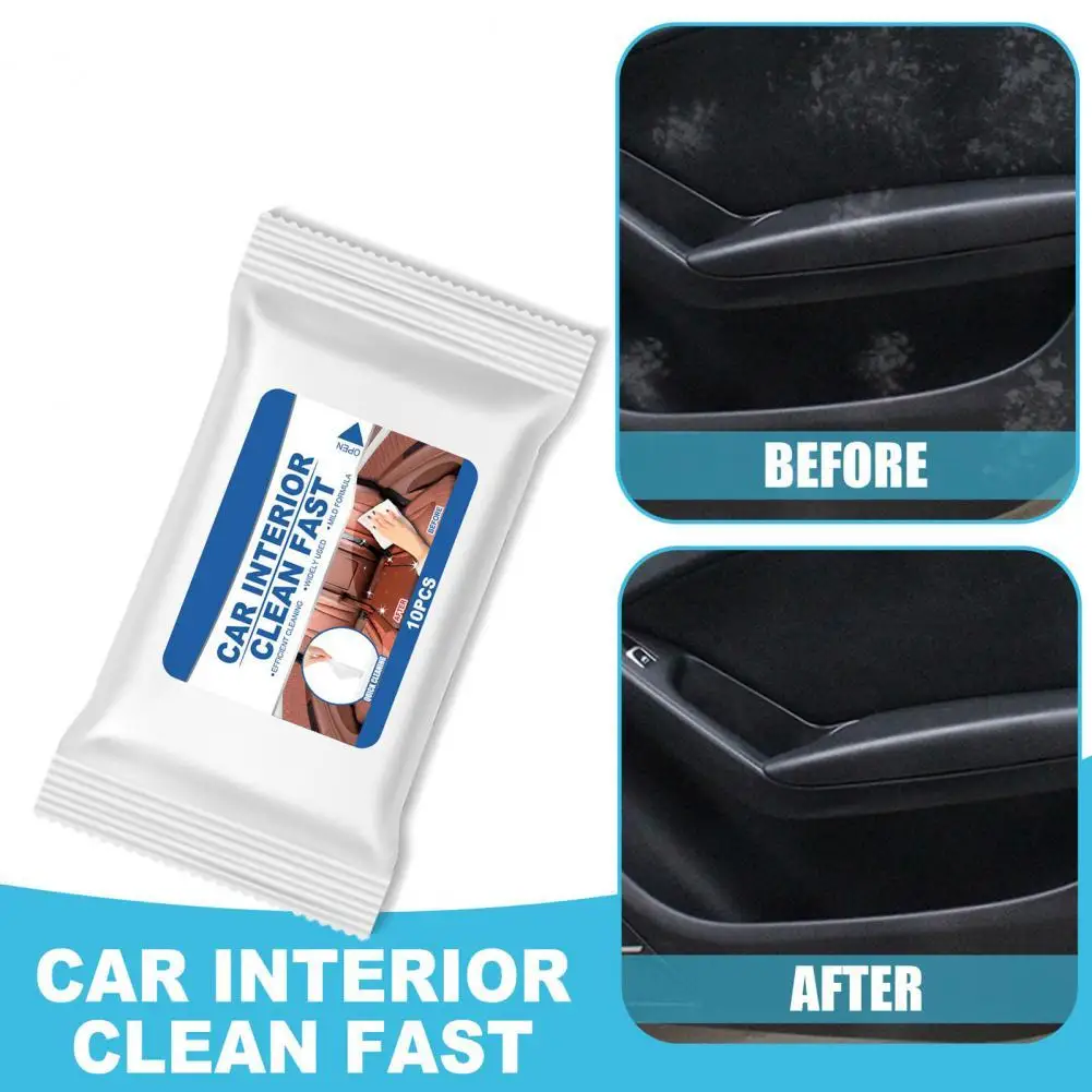 

10Pcs/Bag Car Cleaner Wipe Multi-purpose Moisture Sealing Design Portable Car Interior Cleaner Wipes Sheets for Vehicle