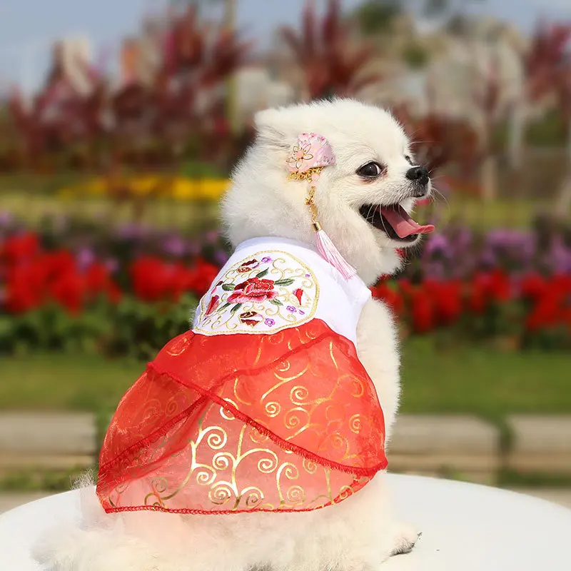 

Dog Clothes Embroidery Flower Dress Cute Skirt For Dogs Cat Small Medium Puppy Dresses Pets Clothing Summer Autumn Breathable