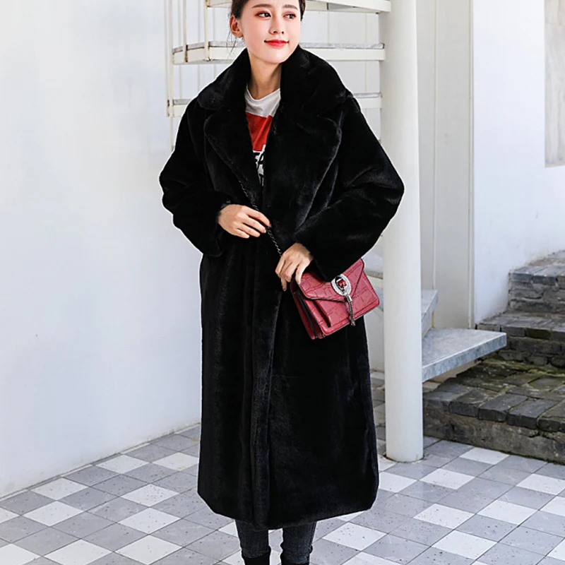 Women Winter Furry Warm Fur Outerwear Fashion Loose Faux Fur Rabbit Long Jacket Casual Thickened Mink Fur Coat Fluffy Jackets