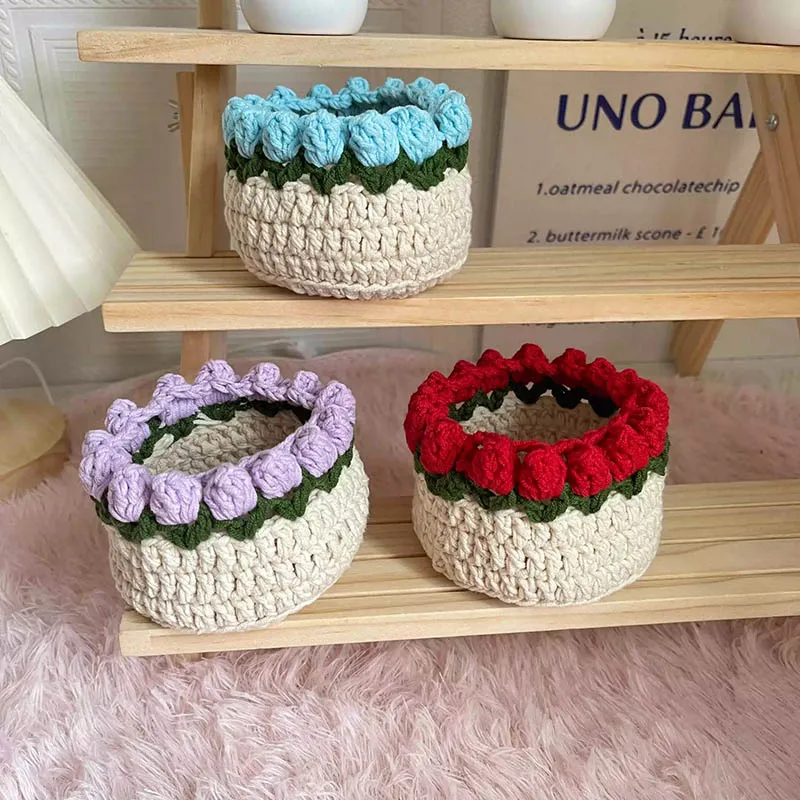 

Birthday Pouch Chocolate Tulip Basket Crocheted Cute Hand-knitted Party Storage For Supplies Wedding Women Candy Gift Decoration