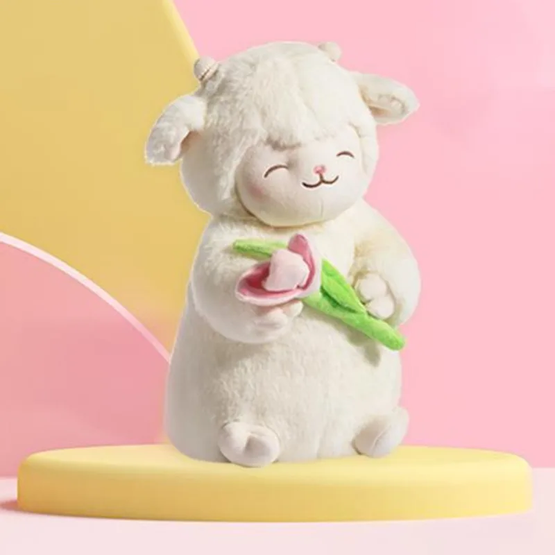 

Sweet White Sheep Lam Hold Tulip Flower Plush Doll Soft Stuffed Hug Plushie Toy Cute Animal Gift For Kid Birthday Christmas