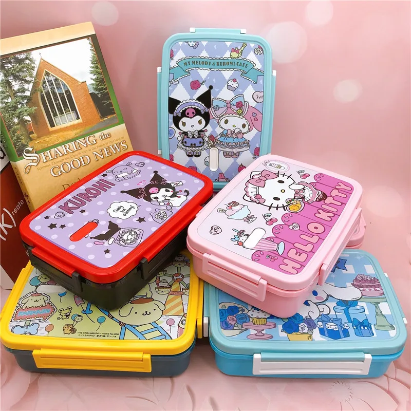 

Kawaii Anime Bento Box Sanrioed My Melody Kuromi Cute Cartoon Stainless Steel Square Lunch Box for Children Adults Birthday Gift