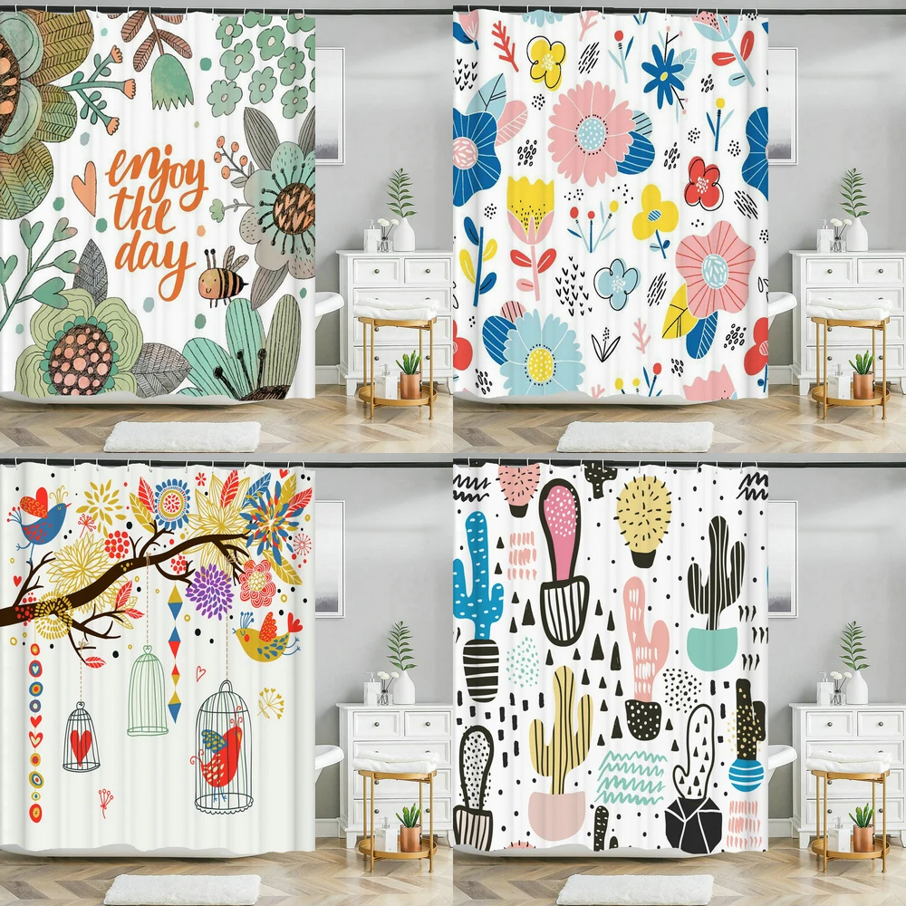 

Green Plant Leaf Vines Flowers Shower Curtain Print Modern Nordic Minimalist Polyster Home Decor Bathroom Curtain with Hooks