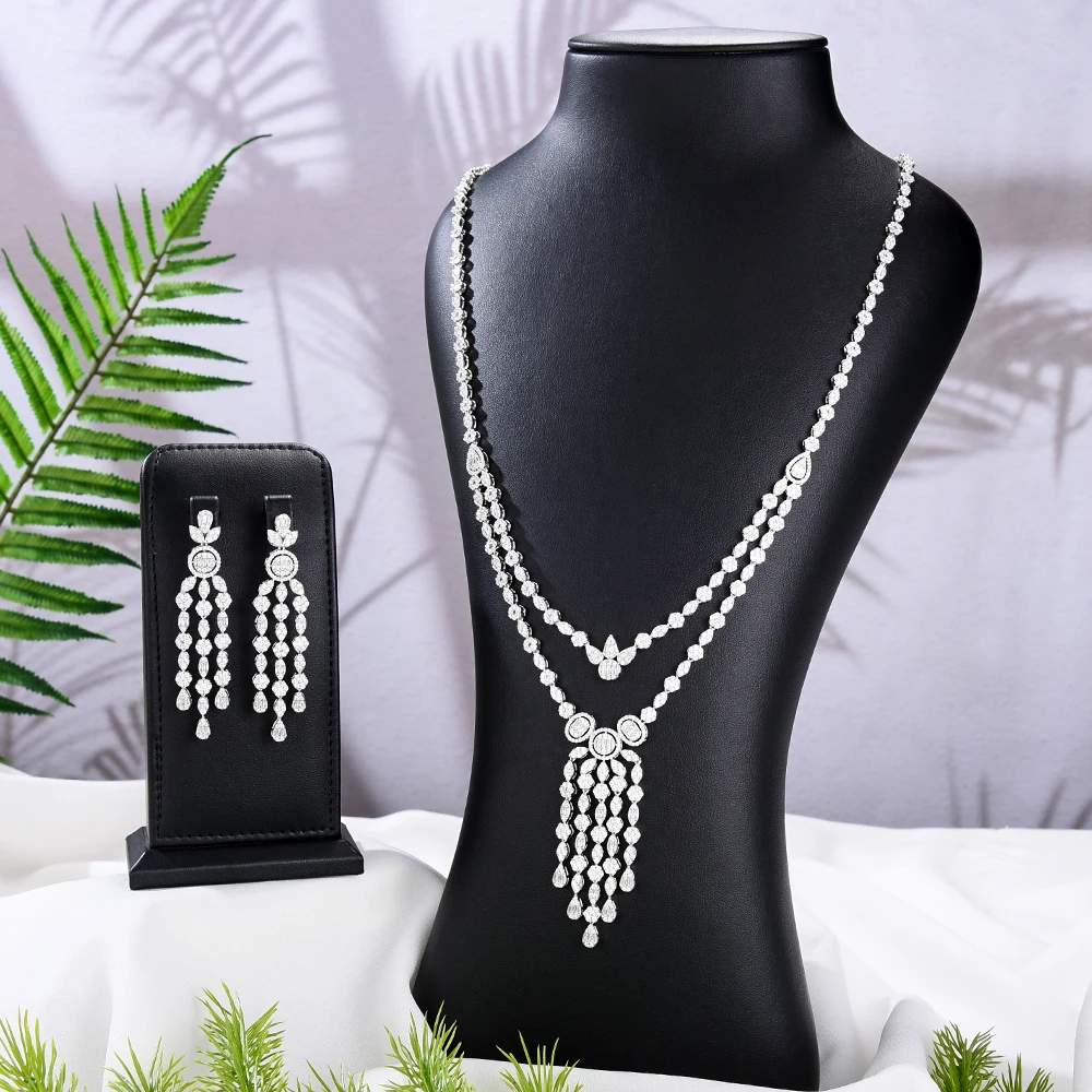 

GODKI New Original Long Chain Necklace Earrings Luxury Gougeous Splicing Sexy Big Pendant For Women Wedding Party Accessories