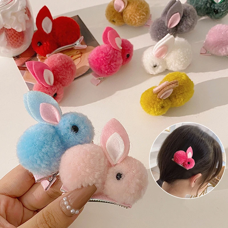 

Cute Rabbit Hair Clip Faux Fur Bunny Hair Clip Cartoon Animal Hairpins Furry Side Clip Hair Ball Plush Korea Barrette Headress