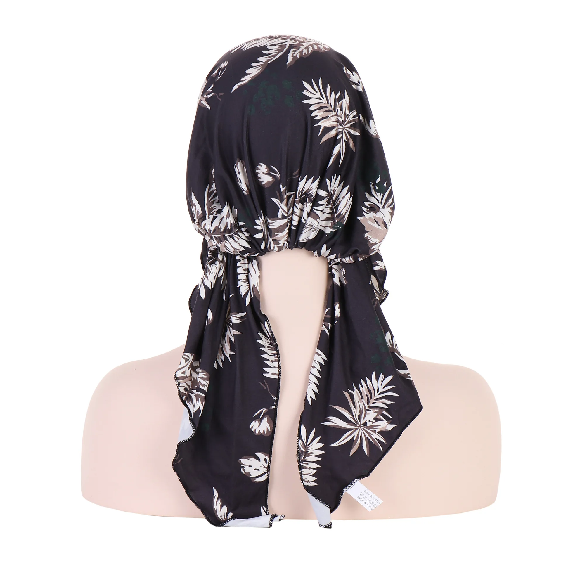 Satin Women Printed Pre-Tied Headscarf Elastic Muslim Turban Cancer Chemo Sleep Hat Hair Care Cover Head Wrap Headwear Bandana