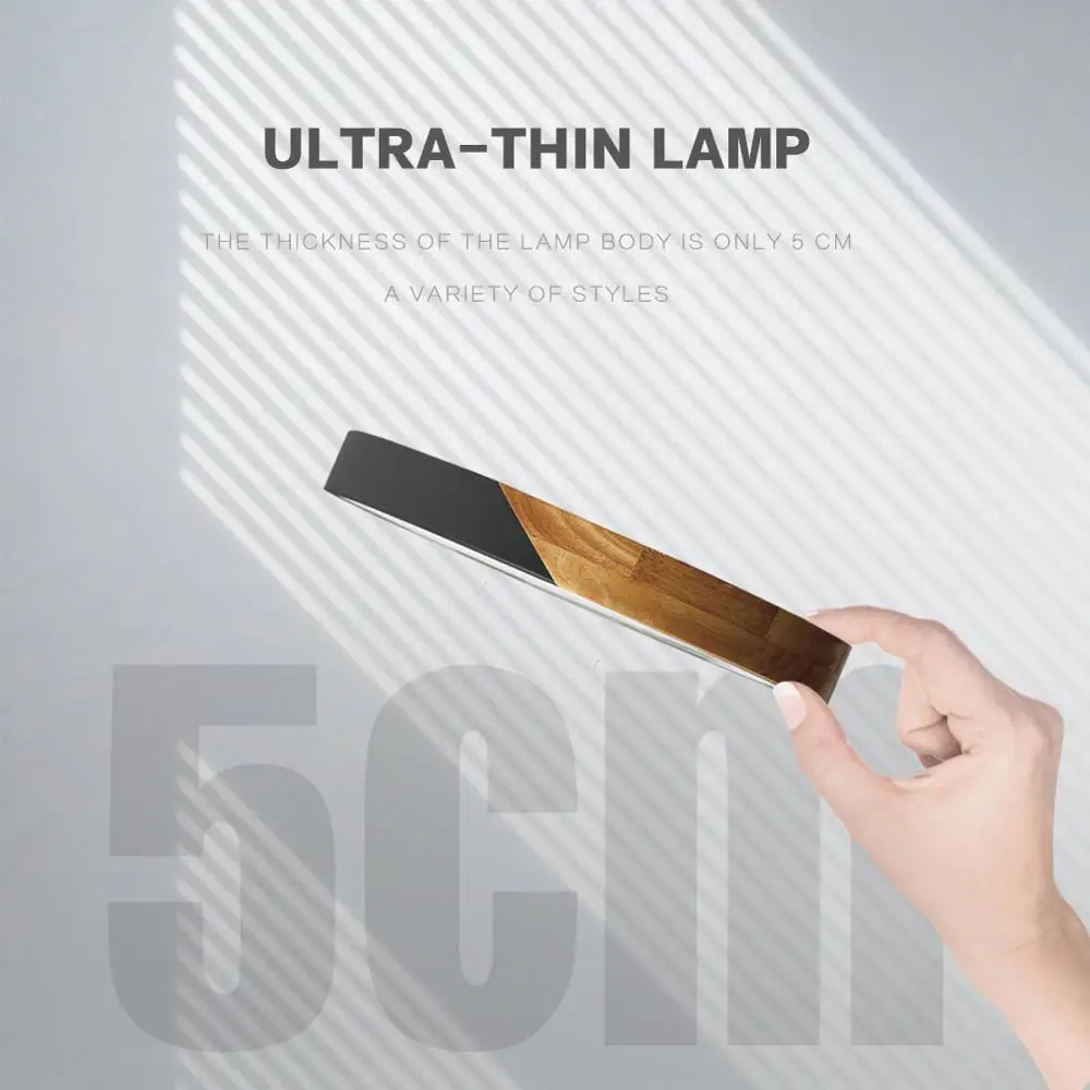 $28.56 Ceiling Lights LED Modern Nordic Round Lamp Wooden Home Living Room Bedroom Lustre Lamp Mounted Lighting Fixture Remote Control