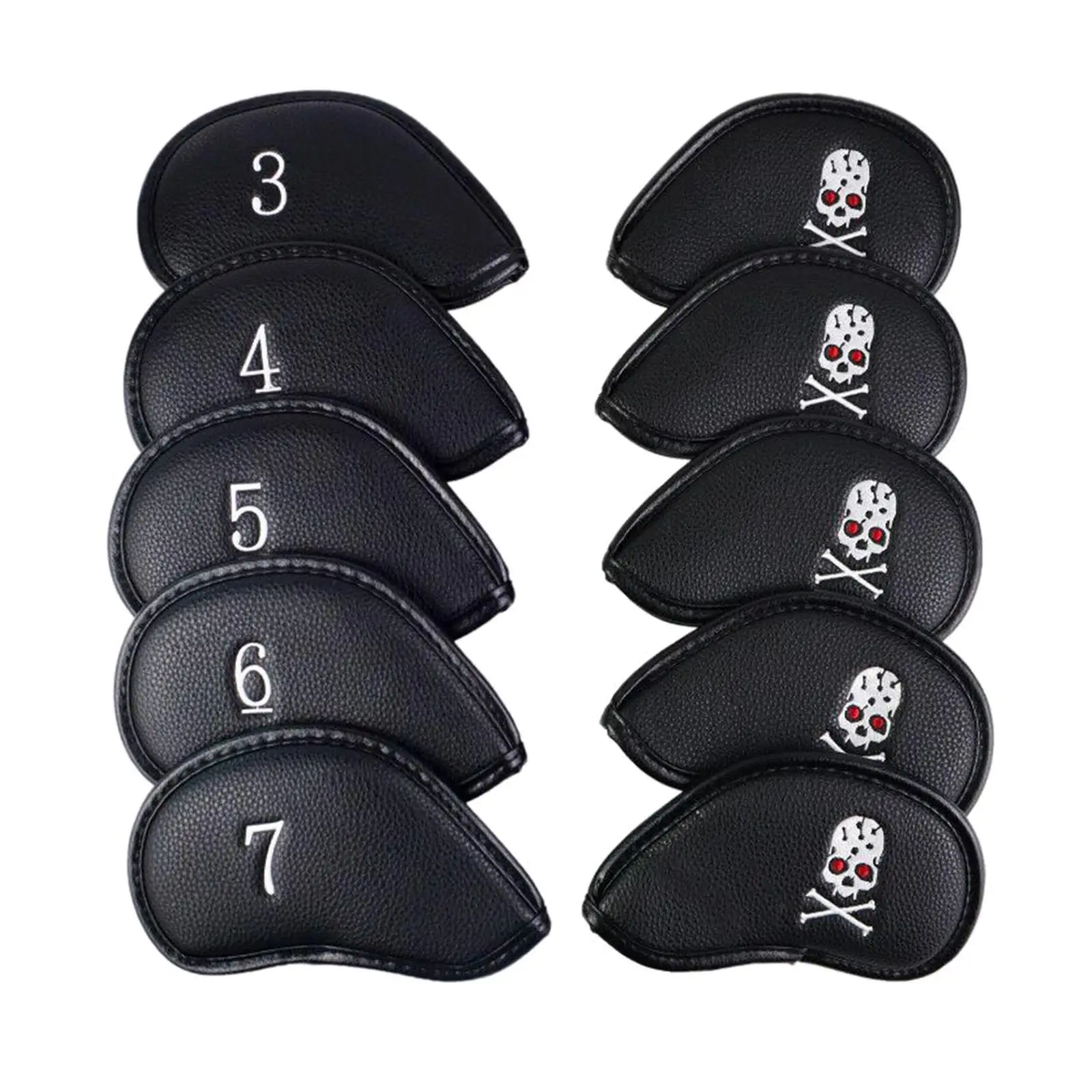 

10x Golf Iron Head Covers PU Nylon Golf Club Headcovers Waterproof White