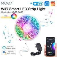 moes wifi smart led light strip rgb 5050 controller music sync color changing smart life control voice control by alexa google