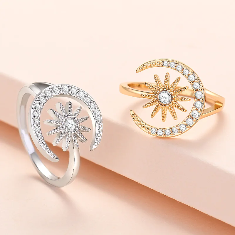 New 2022 Designer Riyue Ring Micro-inlaid Zircon Opening Adjustable Ring