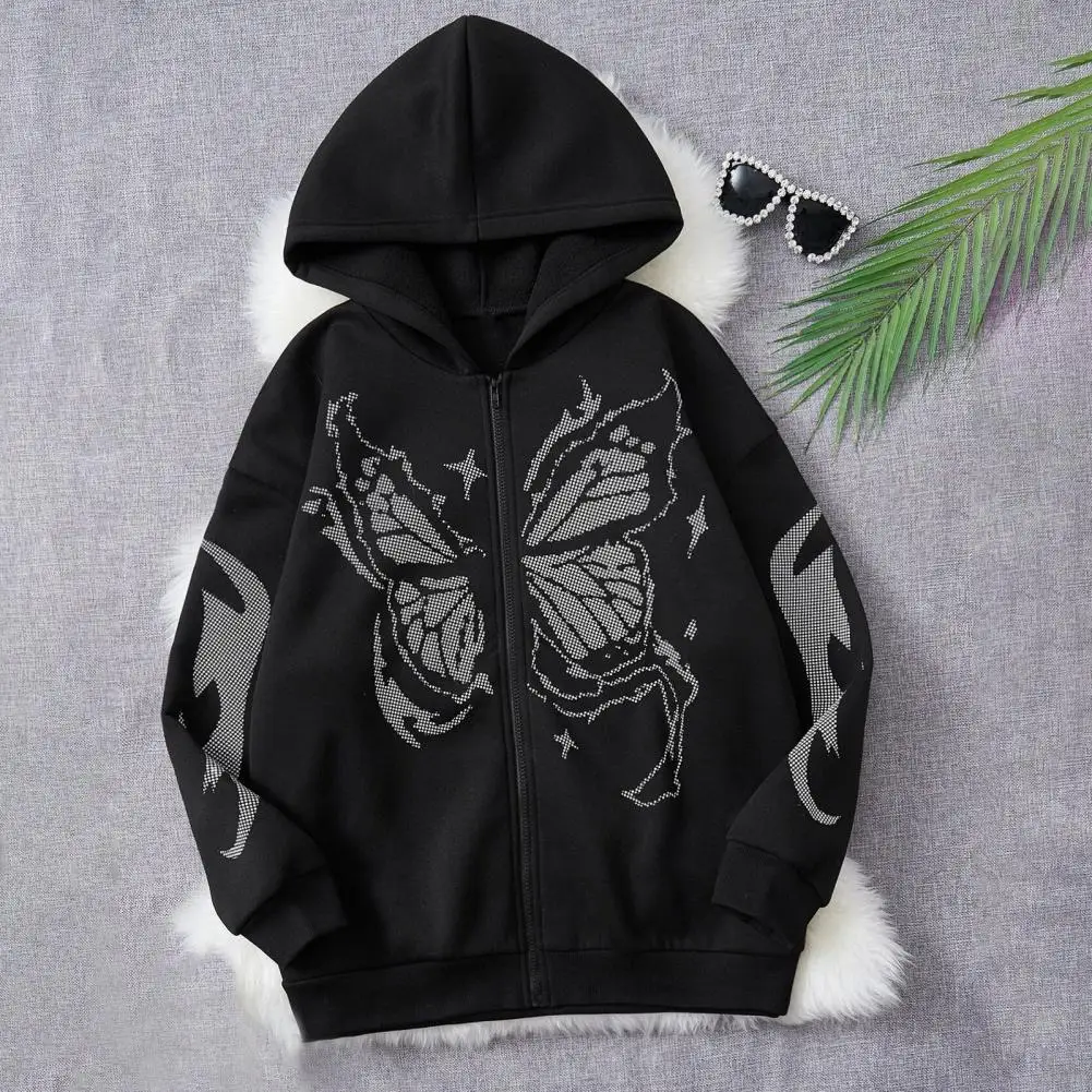 

Men Sweatshirt Coat Men's Autumn Winter Butterflies Print Hoodie Coat With Hood Long Sleeve Pockets Zipper Placket For Sports