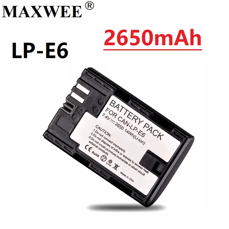 

Аккумулятор 2650 мАч для LP E6 LPE6 LP-E6 E6N + двойное зарядное светодиодный кой для камер Canon EOS 5DS R 5D Mark II 5D Mark III 6D 7D 70D 80D