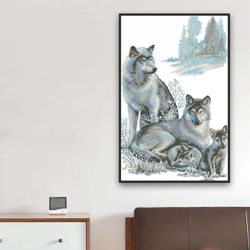 

Вышивка крестиком, животное волка, хлопковая нить, картина, наборы для рукоделия, 14 шт., зимнее украшение для дома