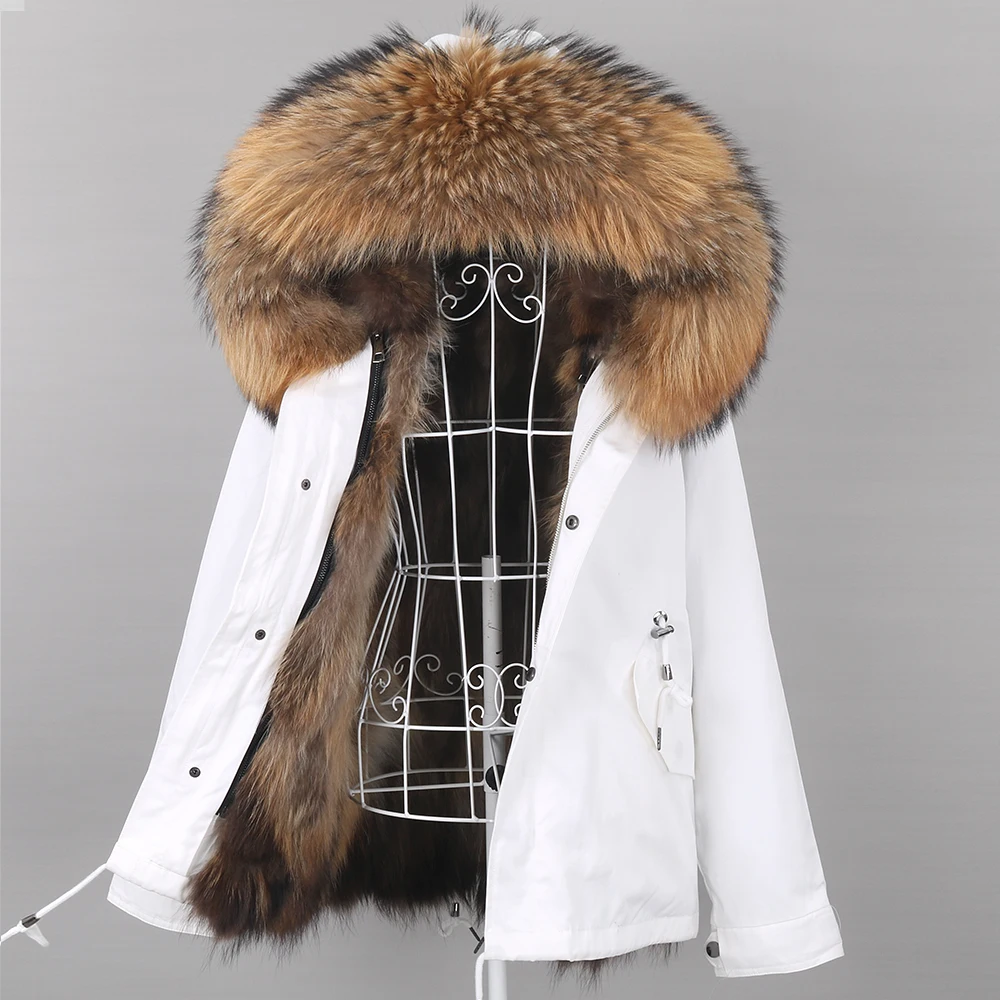 Women Jacket Short Parka Real Fox Fur Parka Women Inside Real Rabbit Fur Lined Parkas With Fox Fur Hood