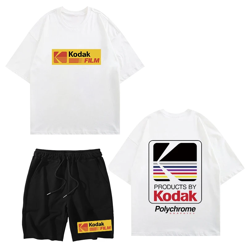Summer T-Shirts Set Wild Kodak Print T Shirt and Shorts Sets Men Set Cotton Women Tracksuit Two Pieces Korean Style Designer Tee
