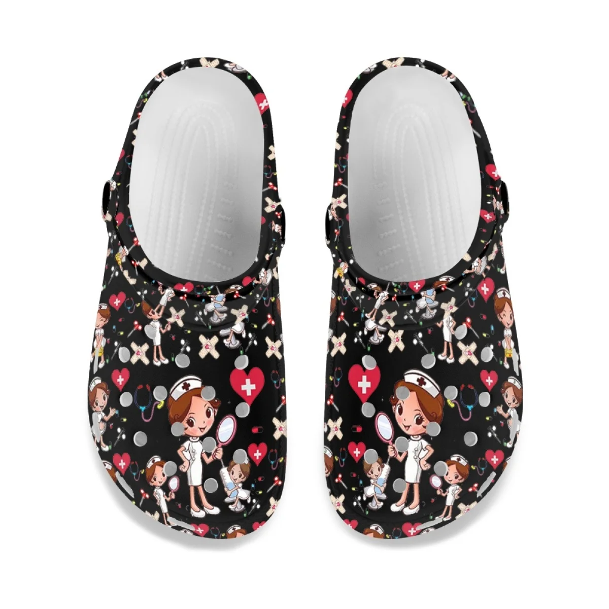 INSTANTARTS Cute Nurse Girls Cartoon Pattern Non-Slip Beach Slippers Indoor Casual Nursing Shoes Wear-resistant Worker Hole Flat