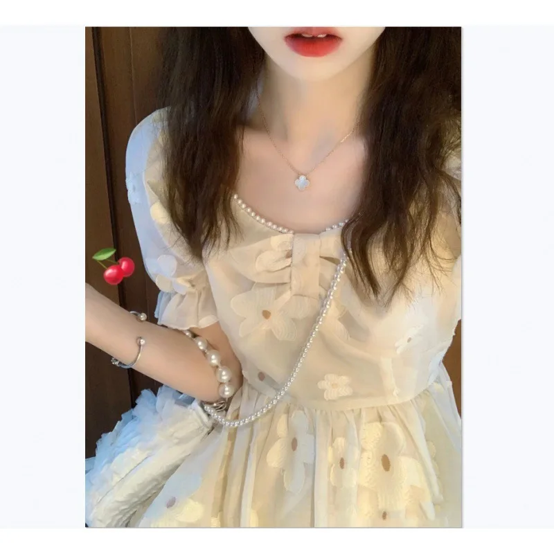 

French dress summer retro 2023 new temperament high waist slim lace dress woman